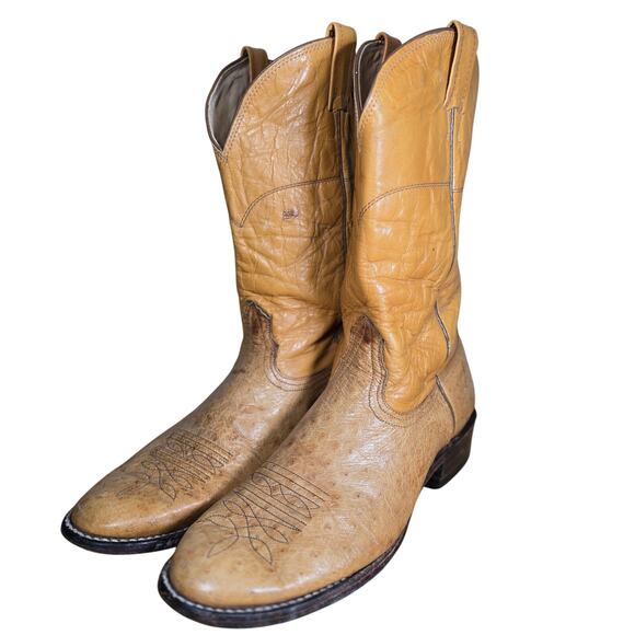 Vintage Nocona Men's Ostrich Med Square Toe Soft Supple Cowboy  Boots Sz 10.5 D - Picture 3 of 8
